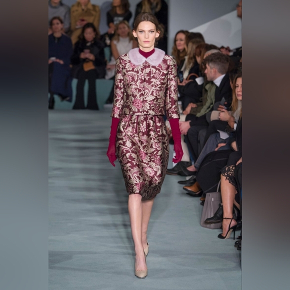 $6,000 NEW OSCAR DE LA RENTA FLORAL JAQUARD BURGUNDY JACKET SKIRT SUIT US L - Picture 12 of 16